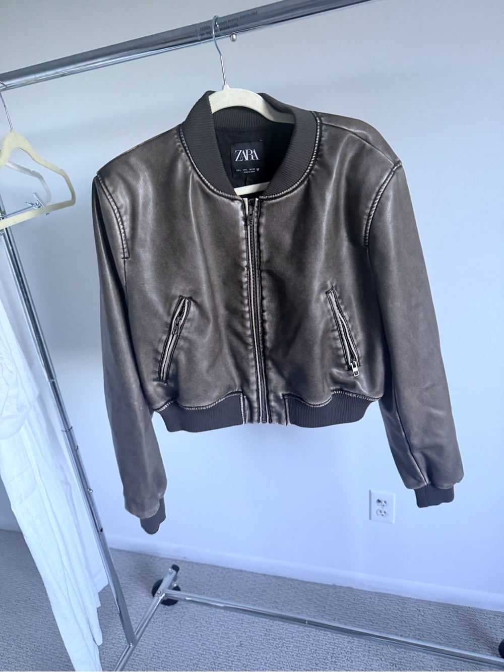 NWOT ZARA Brown Faux Leather Bomber Jacket